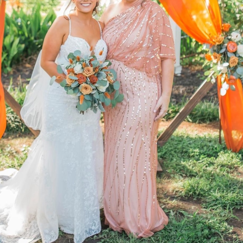 Adrianna Papell Blush Rose Gold Sequin One-Shoulder Gown